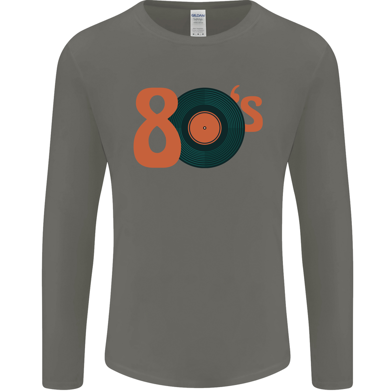 80s Music Vinyl Record Decks Turntable Mens Long Sleeve T-Shirt Charcoal
