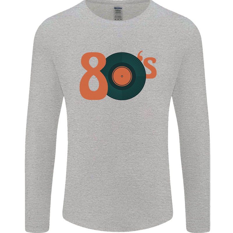 80s Music Vinyl Record Decks Turntable Mens Long Sleeve T-Shirt Sports Grey