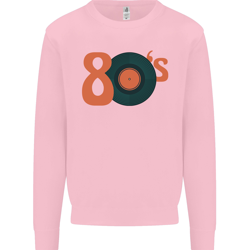 80s Music Vinyl Record Decks Turntable Mens Sweatshirt Jumper Light Pink