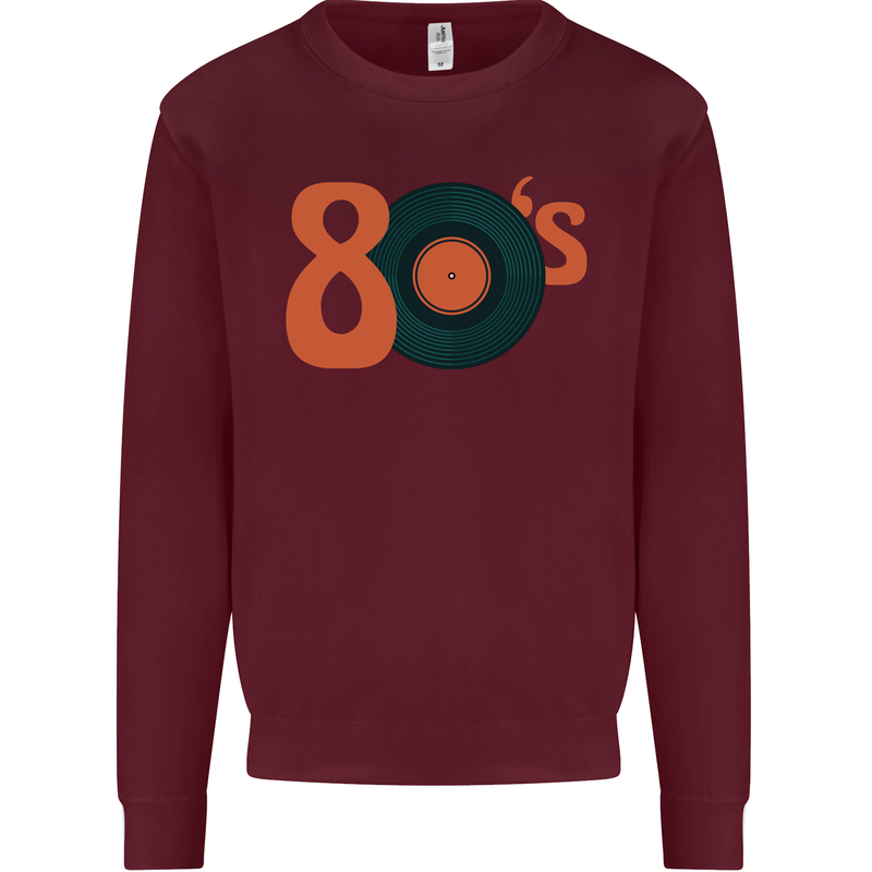 80s Music Vinyl Record Decks Turntable Mens Sweatshirt Jumper Maroon