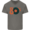 80s Music Vinyl Record Decks Turntable Mens V-Neck Cotton T-Shirt Charcoal