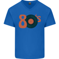 80s Music Vinyl Record Decks Turntable Mens V-Neck Cotton T-Shirt Royal Blue
