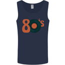 80s Music Vinyl Record Decks Turntable Mens Vest Tank Top Navy Blue