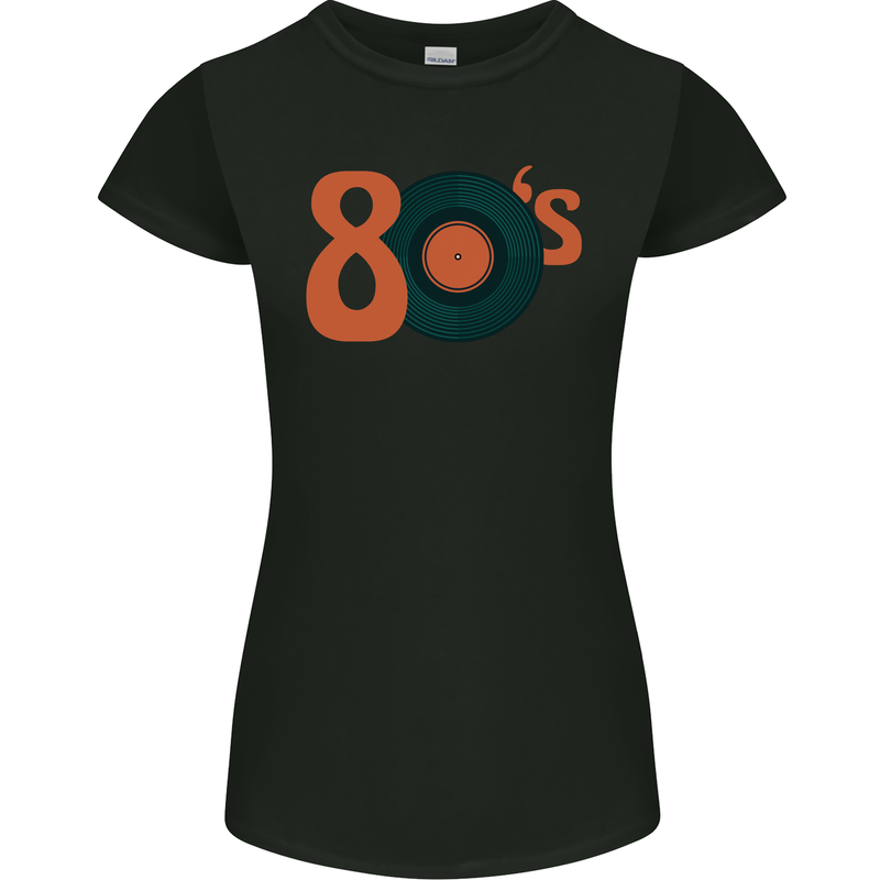 80s Music Vinyl Record Decks Turntable Womens Petite Cut T-Shirt Black