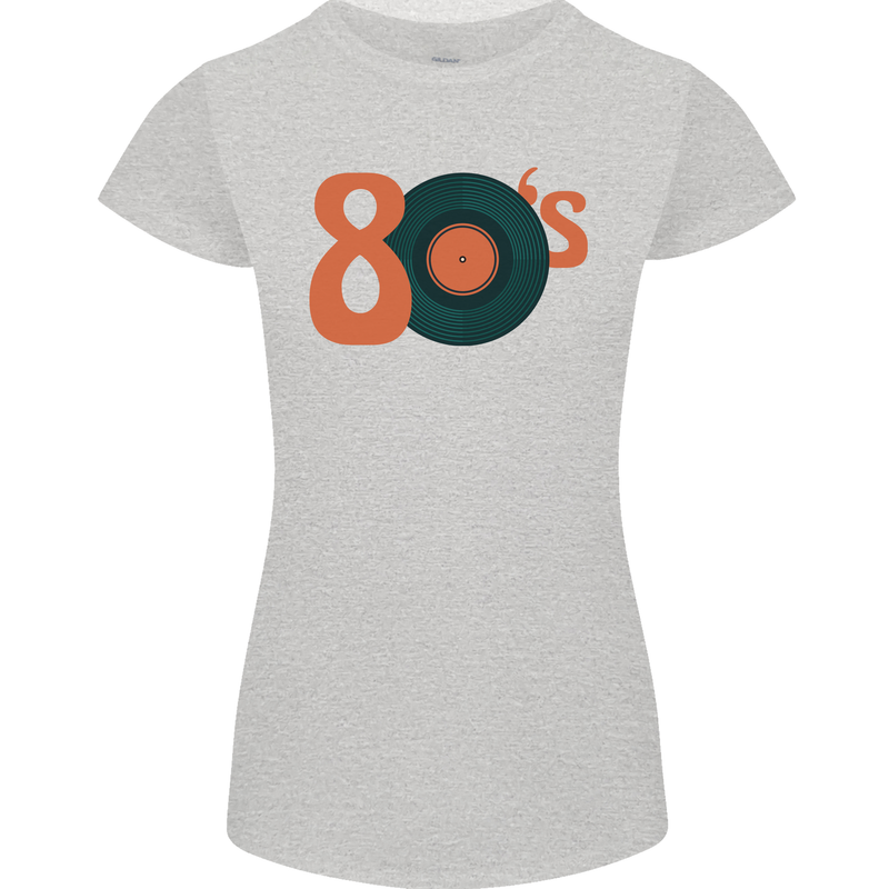 80s Music Vinyl Record Decks Turntable Womens Petite Cut T-Shirt Sports Grey