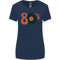 80s Music Vinyl Record Decks Turntable Womens Wider Cut T-Shirt Navy Blue