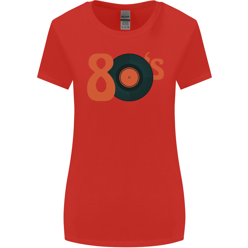 80s Music Vinyl Record Decks Turntable Womens Wider Cut T-Shirt Red