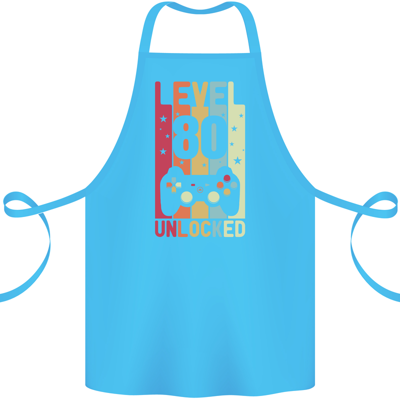 80th Birthday 80 Year Old Level Up Gamming Cotton Apron 100% Organic Turquoise