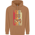 80th Birthday 80 Year Old Level Up Gamming Mens 80% Cotton Hoodie Caramel Latte