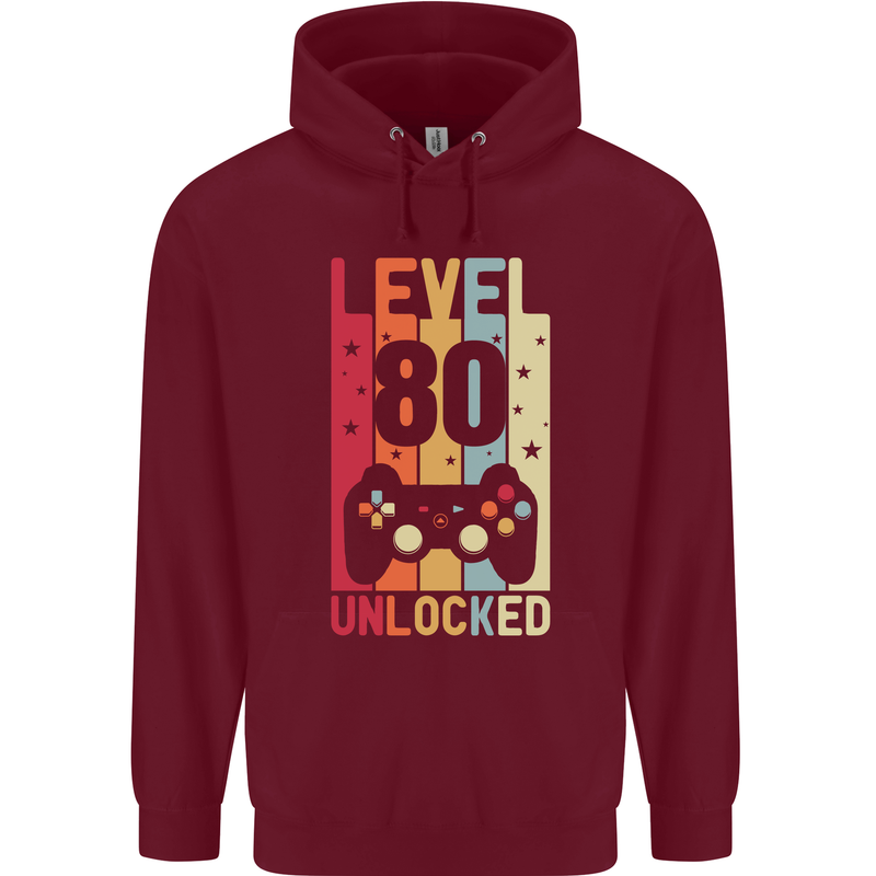 80th Birthday 80 Year Old Level Up Gamming Mens 80% Cotton Hoodie Maroon