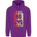 80th Birthday 80 Year Old Level Up Gamming Mens 80% Cotton Hoodie Purple