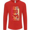 80th Birthday 80 Year Old Level Up Gamming Mens Long Sleeve T-Shirt Red