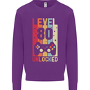 80th Birthday 80 Year Old Level Up Gamming Mens Sweatshirt Jumper Purple