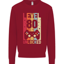 80th Birthday 80 Year Old Level Up Gamming Mens Sweatshirt Jumper Red