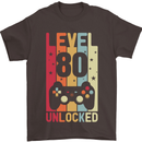 80th Birthday 80 Year Old Level Up Gamming Mens T-Shirt 100% Cotton Dark Chocolate