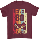 80th Birthday 80 Year Old Level Up Gamming Mens T-Shirt 100% Cotton Maroon
