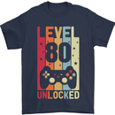 80th Birthday 80 Year Old Level Up Gamming Mens T-Shirt 100% Cotton Navy Blue