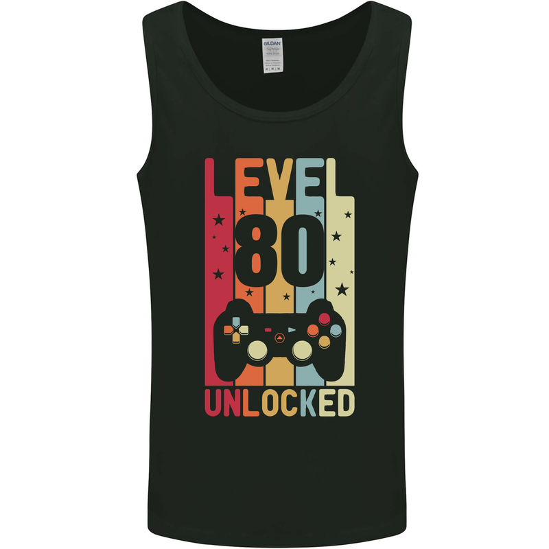 80th Birthday 80 Year Old Level Up Gamming Mens Vest Tank Top Black