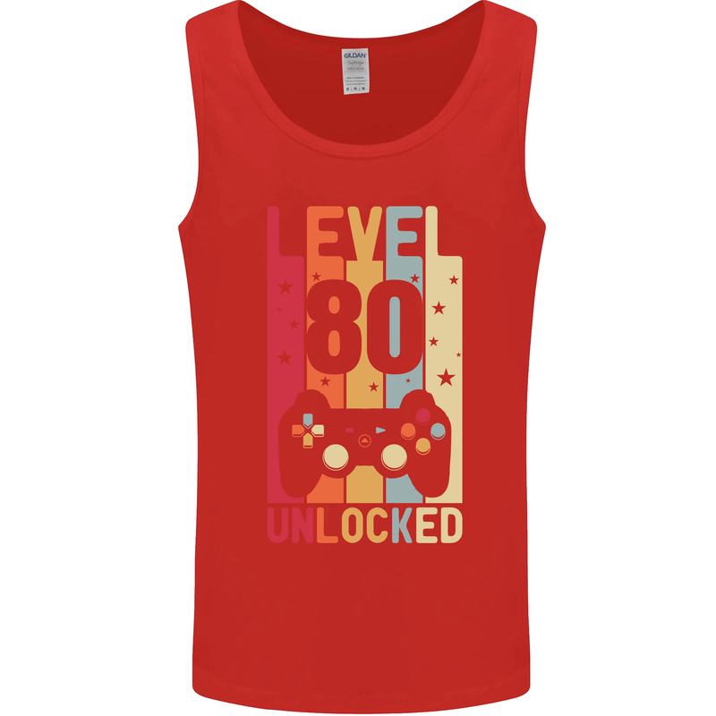 80th Birthday 80 Year Old Level Up Gamming Mens Vest Tank Top Red