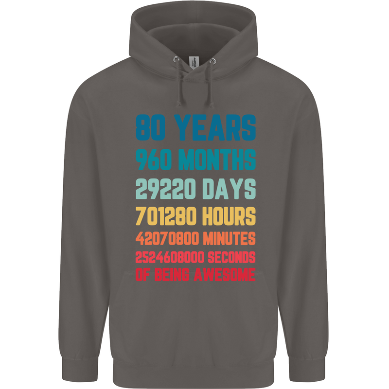 80th Birthday 80 Year Old Mens 80% Cotton Hoodie Charcoal