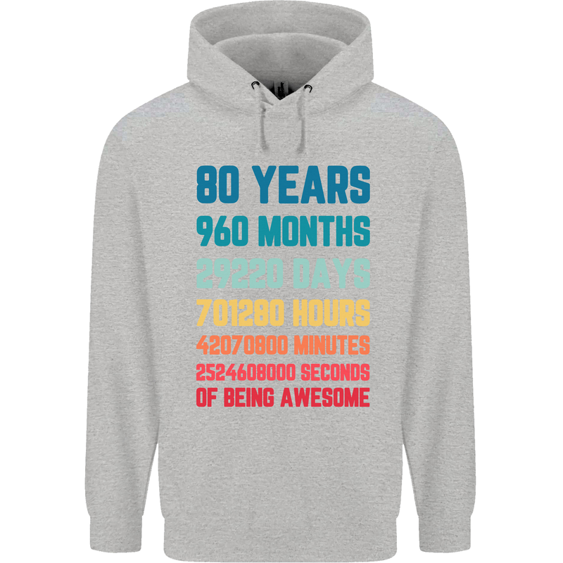 80th Birthday 80 Year Old Mens 80% Cotton Hoodie Sports Grey