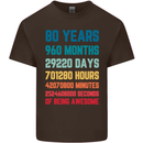 80th Birthday 80 Year Old Mens Cotton T-Shirt Tee Top Dark Chocolate