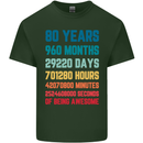 80th Birthday 80 Year Old Mens Cotton T-Shirt Tee Top Forest Green