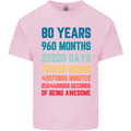 80th Birthday 80 Year Old Mens Cotton T-Shirt Tee Top Light Pink
