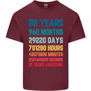80th Birthday 80 Year Old Mens Cotton T-Shirt Tee Top Maroon