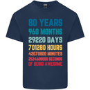 80th Birthday 80 Year Old Mens Cotton T-Shirt Tee Top Navy Blue