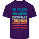 80th Birthday 80 Year Old Mens Cotton T-Shirt Tee Top Purple