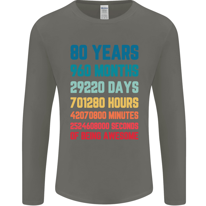80th Birthday 80 Year Old Mens Long Sleeve T-Shirt Charcoal