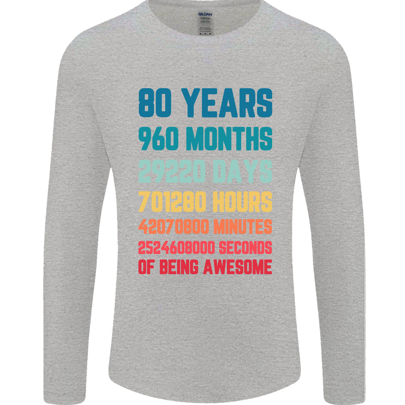 80th Birthday 80 Year Old Mens Long Sleeve T-Shirt Sports Grey