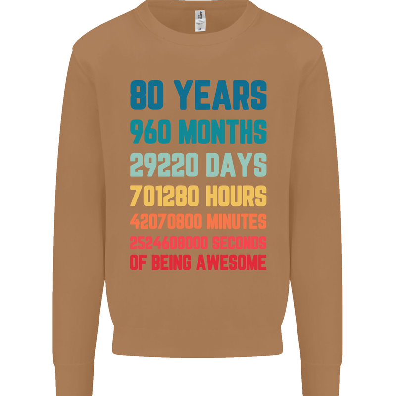 80th Birthday 80 Year Old Mens Sweatshirt Jumper Caramel Latte