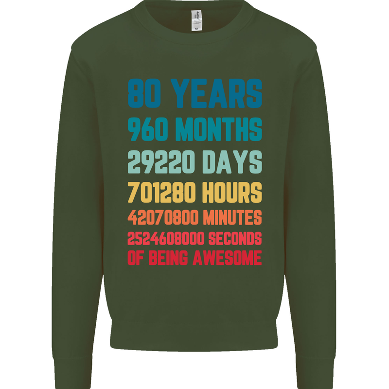80th Birthday 80 Year Old Mens Sweatshirt Jumper Forest Green