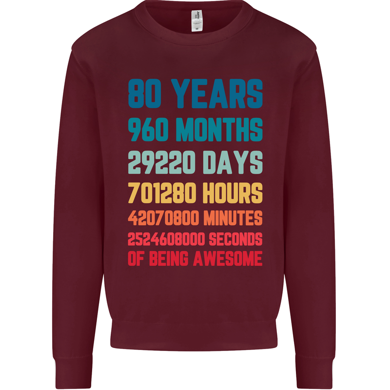 80th Birthday 80 Year Old Mens Sweatshirt Jumper Maroon
