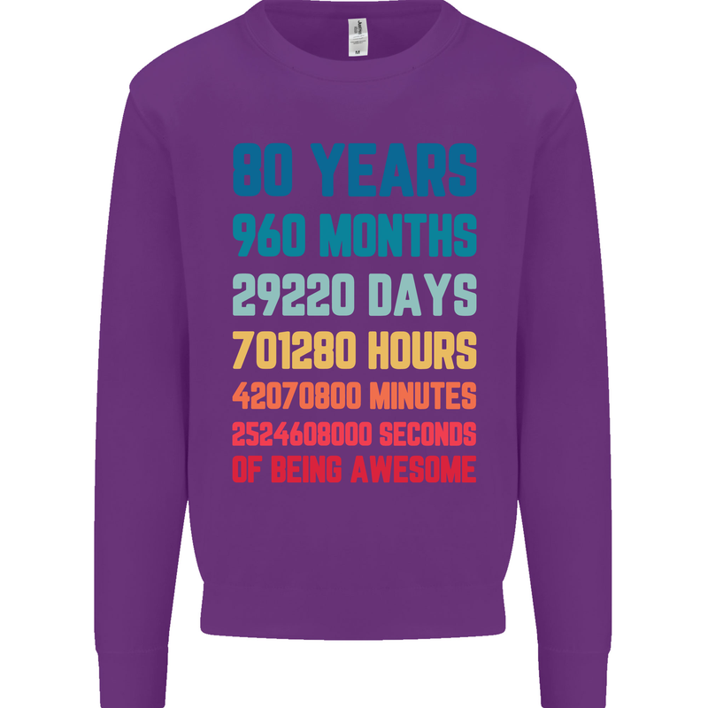 80th Birthday 80 Year Old Mens Sweatshirt Jumper Purple