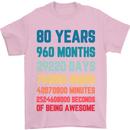 80th Birthday 80 Year Old Mens T-Shirt 100% Cotton Light Pink