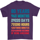 80th Birthday 80 Year Old Mens T-Shirt 100% Cotton Purple