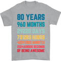 80th Birthday 80 Year Old Mens T-Shirt 100% Cotton Sports Grey