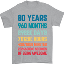 80th Birthday 80 Year Old Mens T-Shirt 100% Cotton Sports Grey