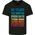 80th Birthday 80 Year Old Mens V-Neck Cotton T-Shirt Black