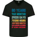80th Birthday 80 Year Old Mens V-Neck Cotton T-Shirt Black