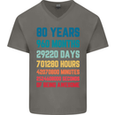 80th Birthday 80 Year Old Mens V-Neck Cotton T-Shirt Charcoal