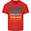 80th Birthday 80 Year Old Mens V-Neck Cotton T-Shirt Red