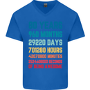 80th Birthday 80 Year Old Mens V-Neck Cotton T-Shirt Royal Blue