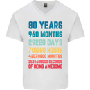 80th Birthday 80 Year Old Mens V-Neck Cotton T-Shirt White