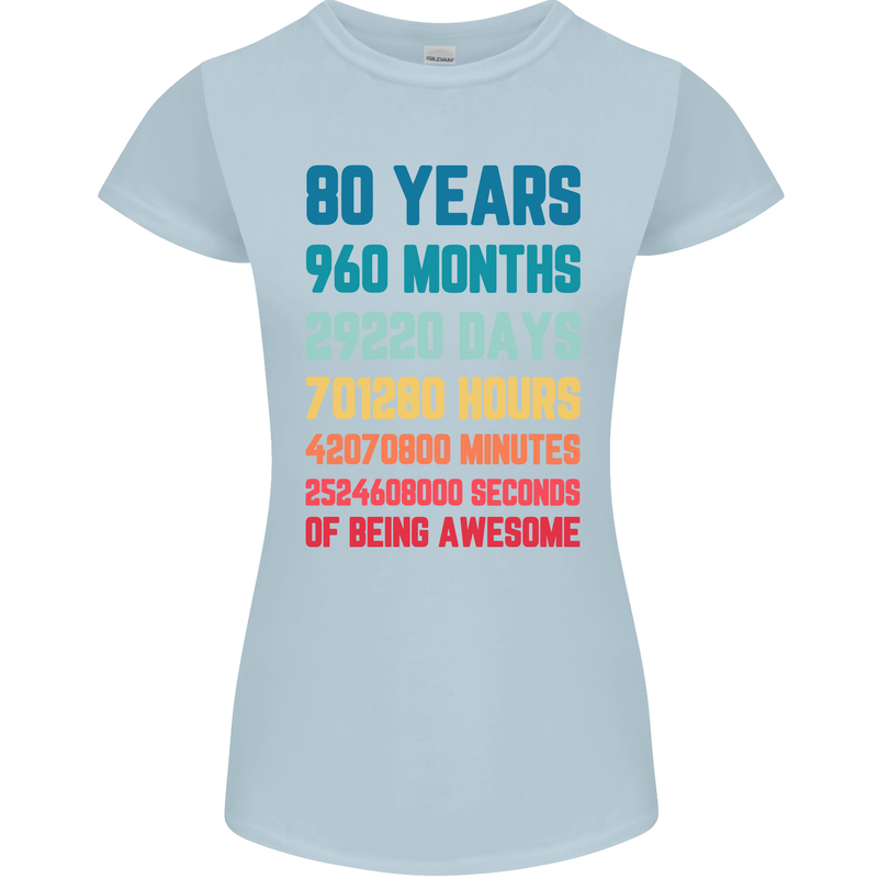 80th Birthday 80 Year Old Womens Petite Cut T-Shirt Light Blue