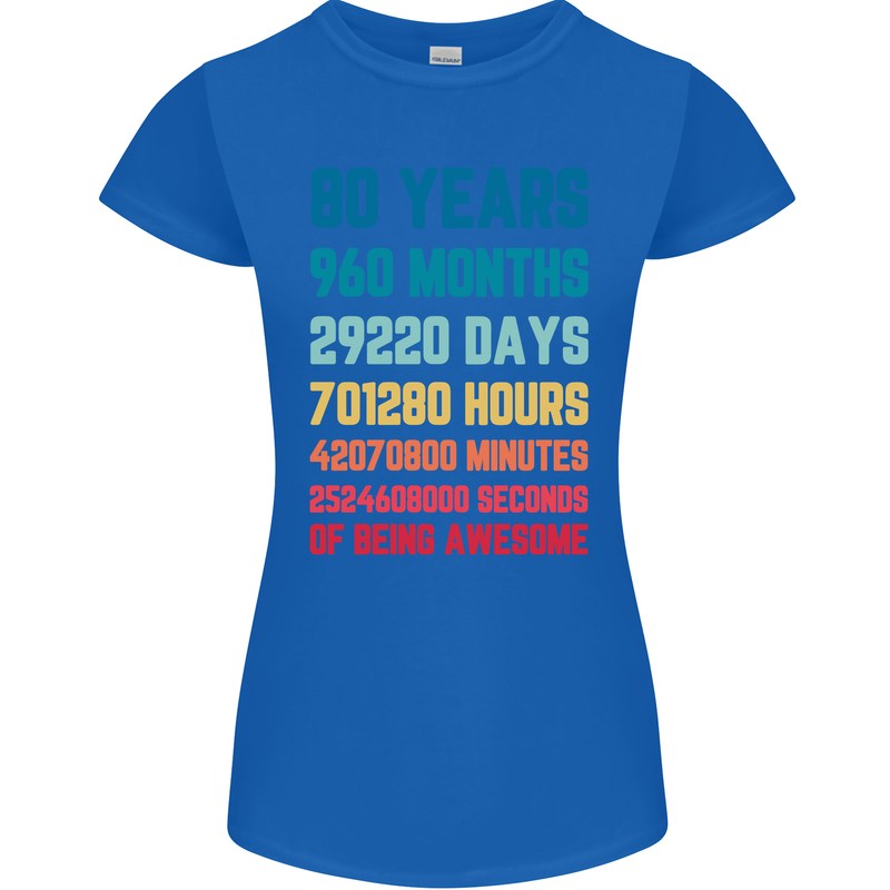 80th Birthday 80 Year Old Womens Petite Cut T-Shirt Royal Blue