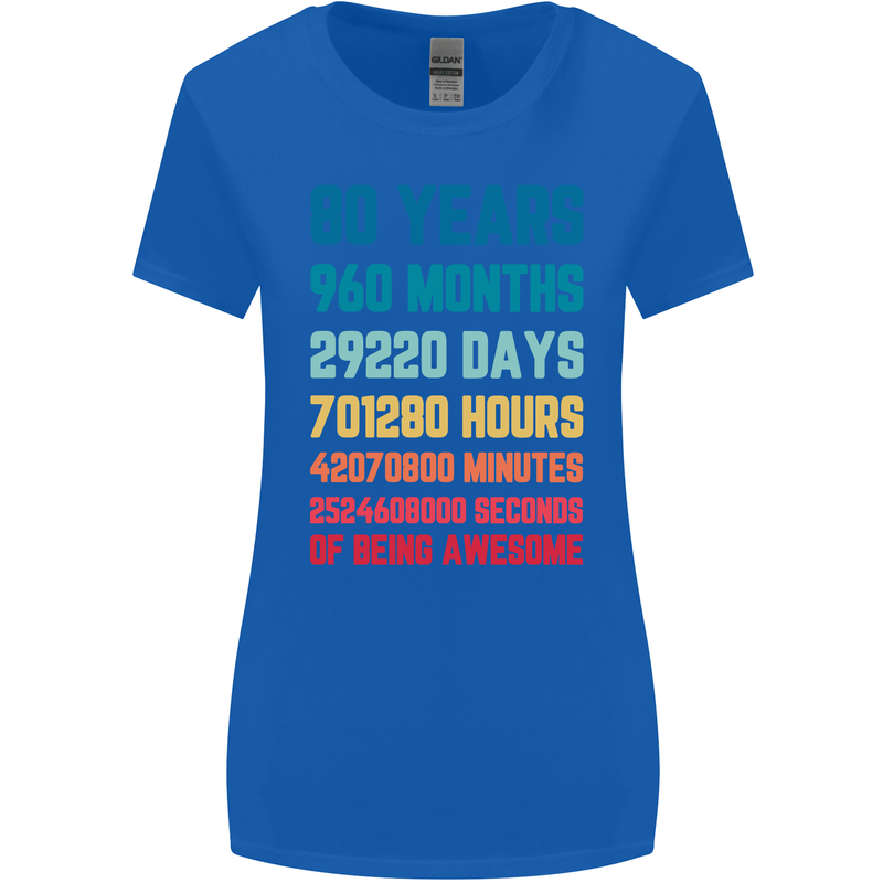 80th Birthday 80 Year Old Womens Wider Cut T-Shirt Royal Blue